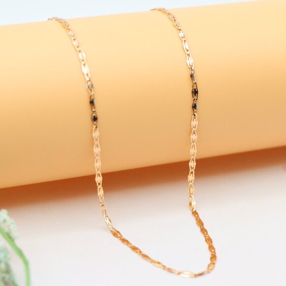 "Shiny Flat Link Rose Gold Necklace, Adjustable Chain, XPNL0188 - Picture 6 of 12